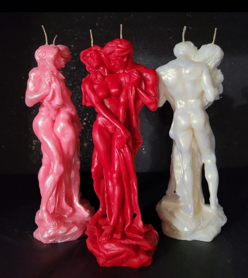 Lover's Embrace Female / Male Candle - RED 9 3/4" Lover's Embrace Female / Male Candle - RED 9 3/4"